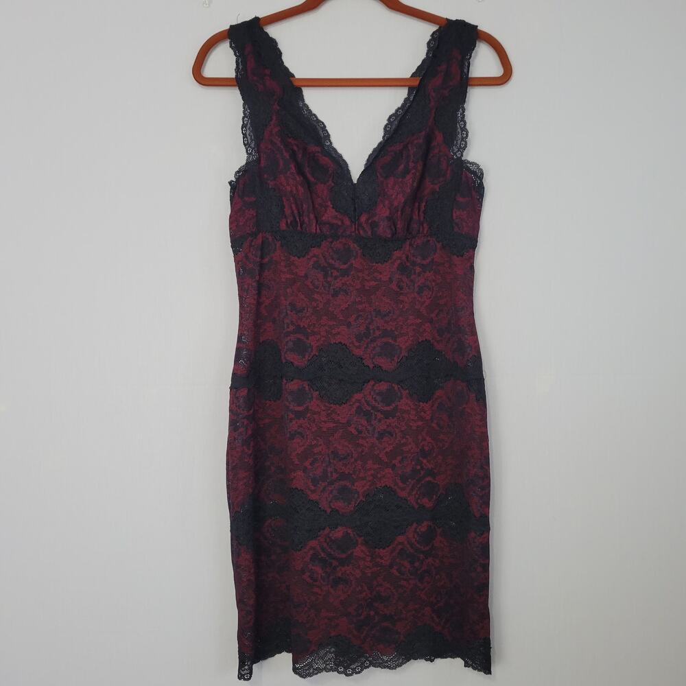 Nicole Miller Sleeveless Sheer Floral Lace Dress size M Red Black Whimsigoth
